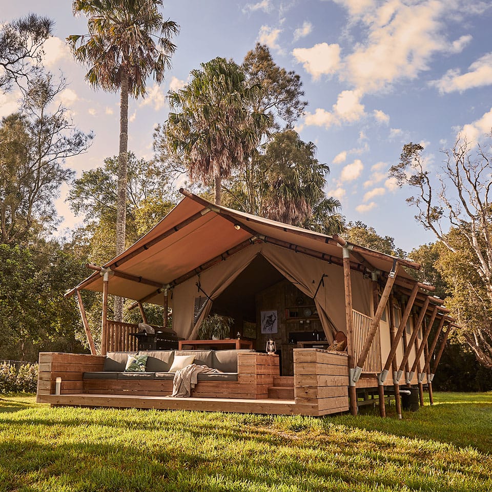 Myall River Camp Hawks Nest, luxury glamping experience nsw, safari-style glamping tents, riverfront location on the Myall River