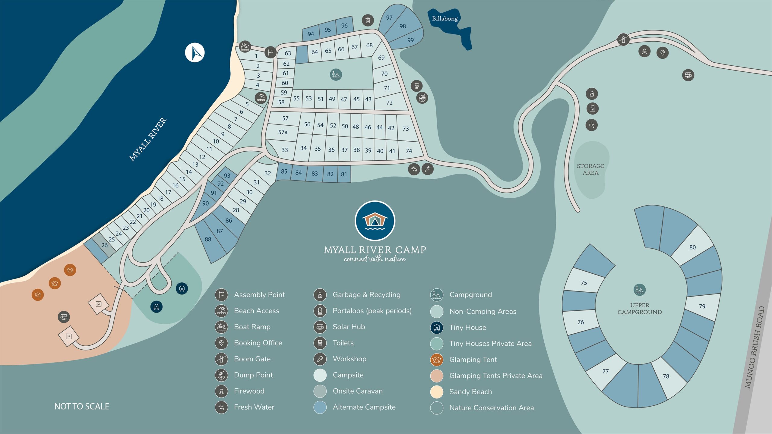 Myall River Camp map of campground and location of Campsites, Tiny Houses and Luxury Glamping Tents